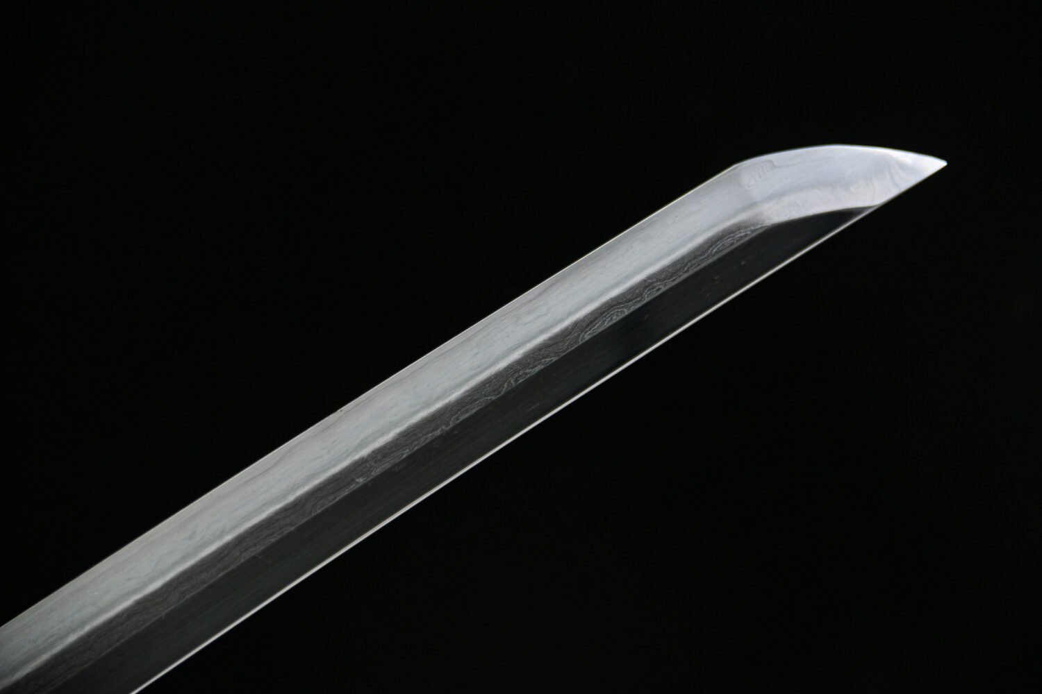 T10 steel - pure handmade Japanese katana - earth-covered burnished blade - T-shaped burnishing + 1-level grinding - green leather sheath - copper-plated gilded silver - starlight