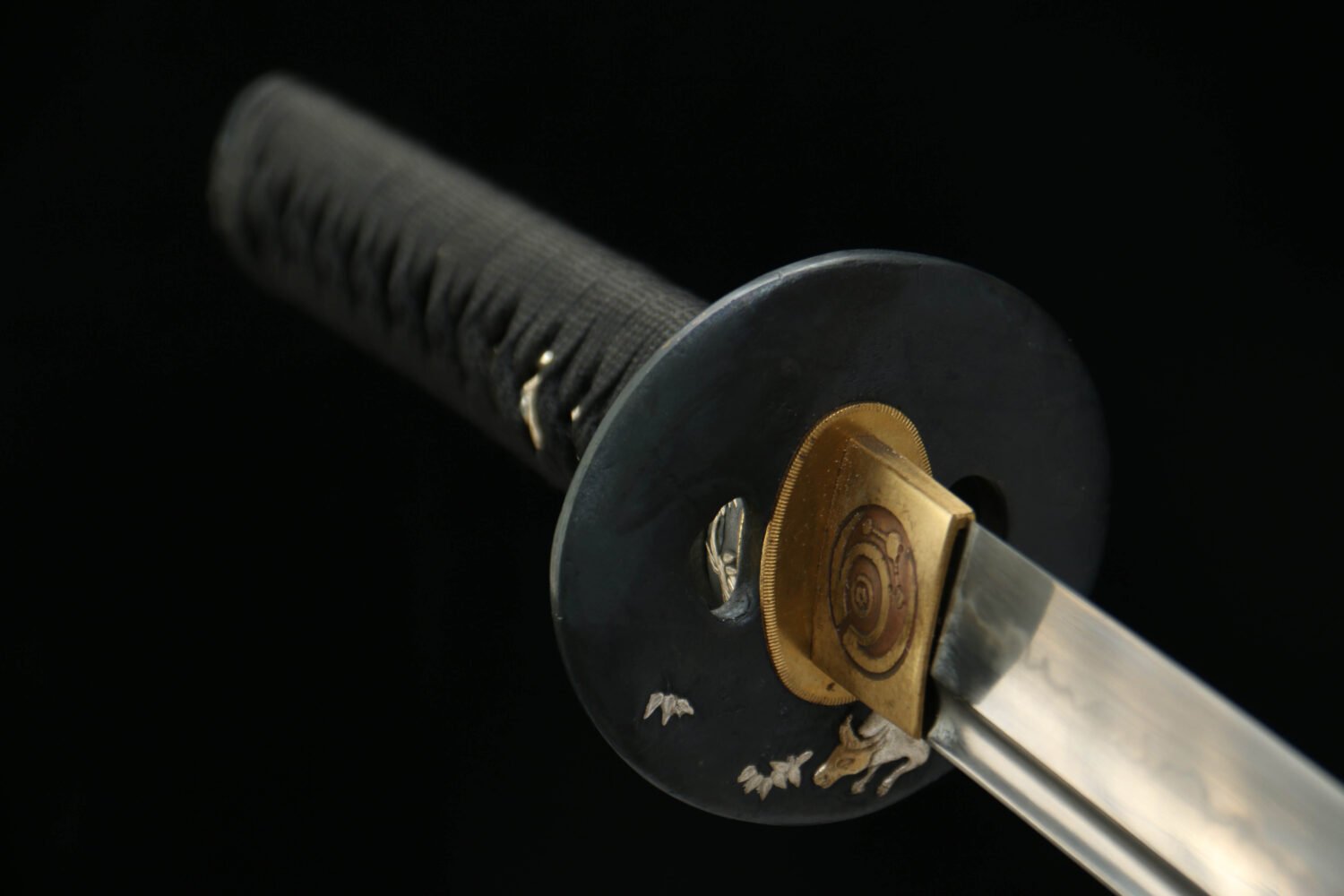 1060 steel - pure hand-forged samurai sword - covered with earth and burnt blade - shell sheath - copper-plated gilded silver - Jinlin