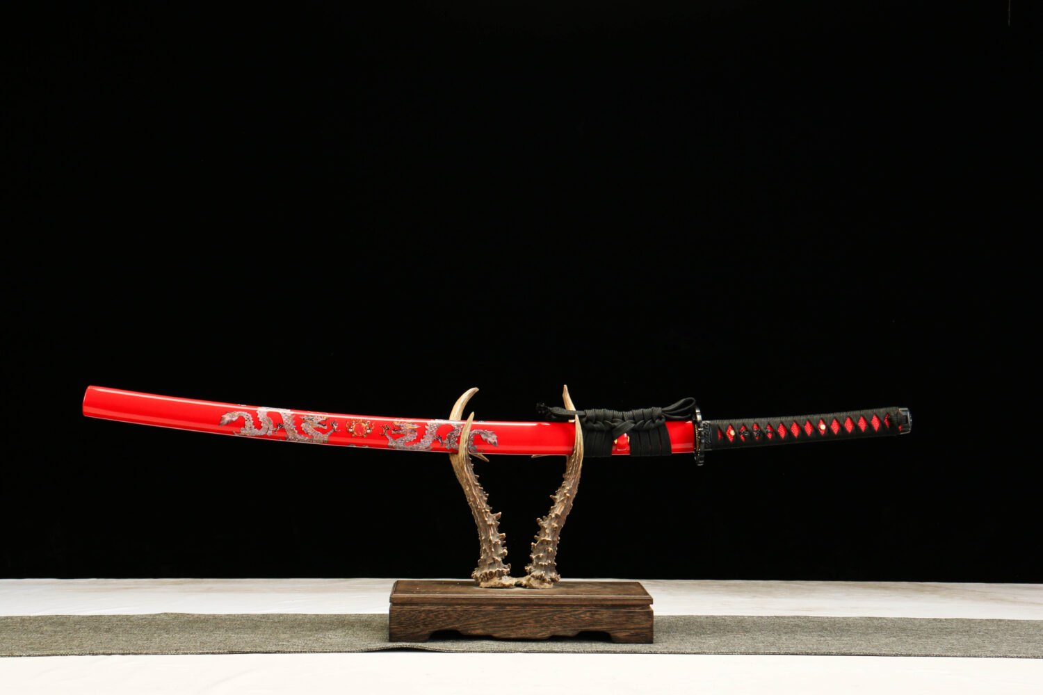 Patterned Steel - Pure Hand-Forged Katana - Green Leather Scabbard - Alloy Equipment - Flame Dragon