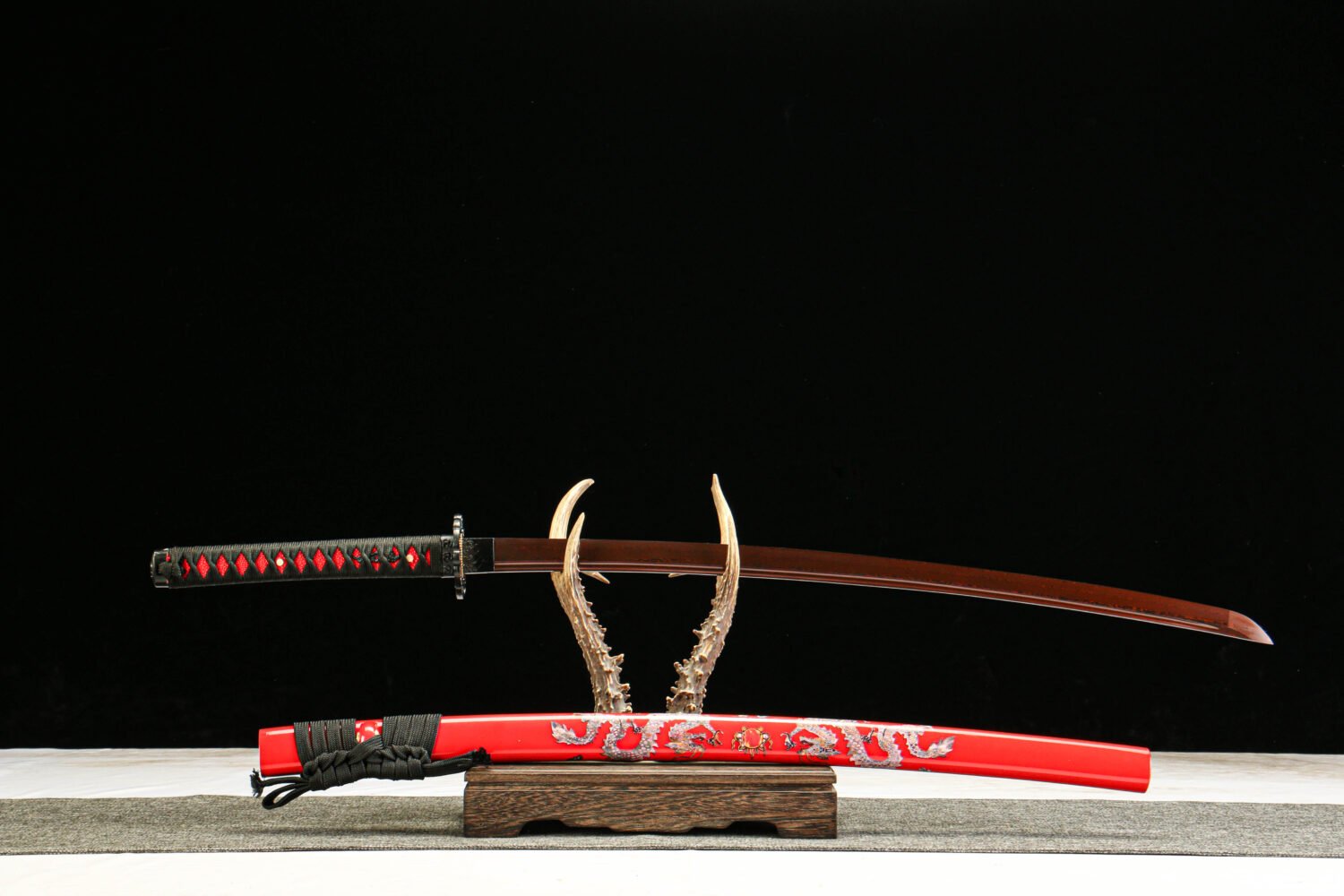Patterned Steel - Pure Hand-Forged Katana - Green Leather Scabbard - Alloy Equipment - Flame Dragon