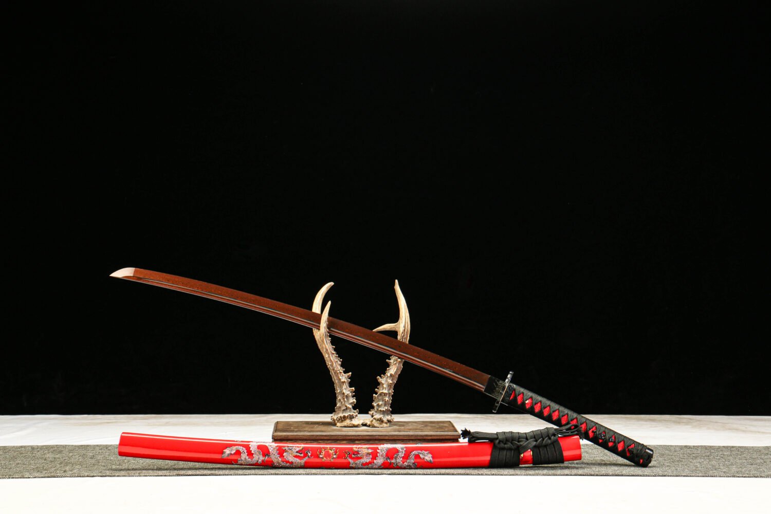 Patterned Steel - Pure Hand-Forged Katana - Green Leather Scabbard - Alloy Equipment - Flame Dragon