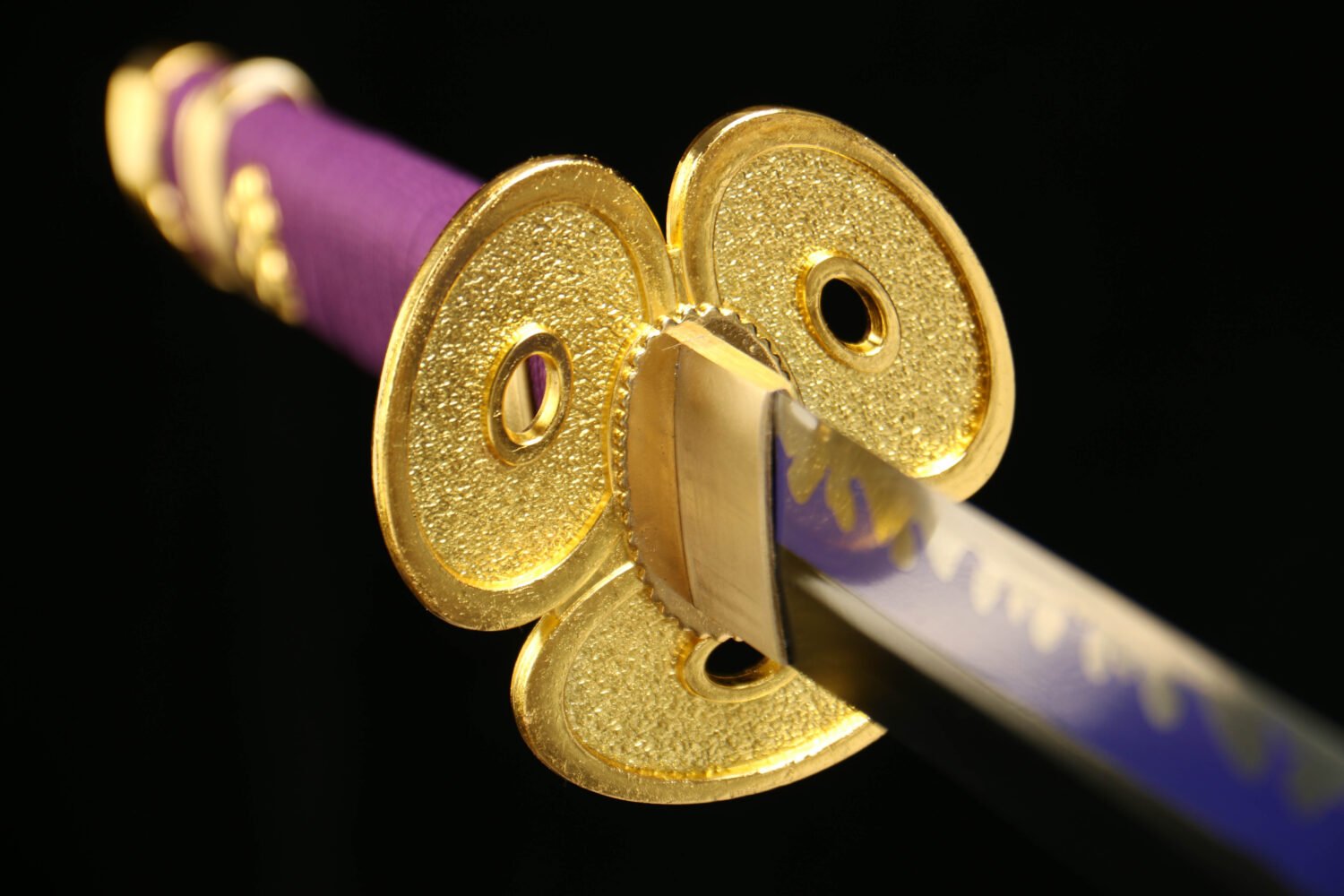 1045 steel - pure hand-forged samurai sword - green leather sheath - alloy equipment - special craftsmanship - purple Yan Mo