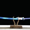 IMG_5624 1065 steel - pure handmade Japanese katana - green leather sheath - zinc alloy fittings - blue flame