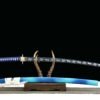 IMG_5633 1065 steel - pure handmade Japanese katana - green leather sheath - zinc alloy fittings - blue flame