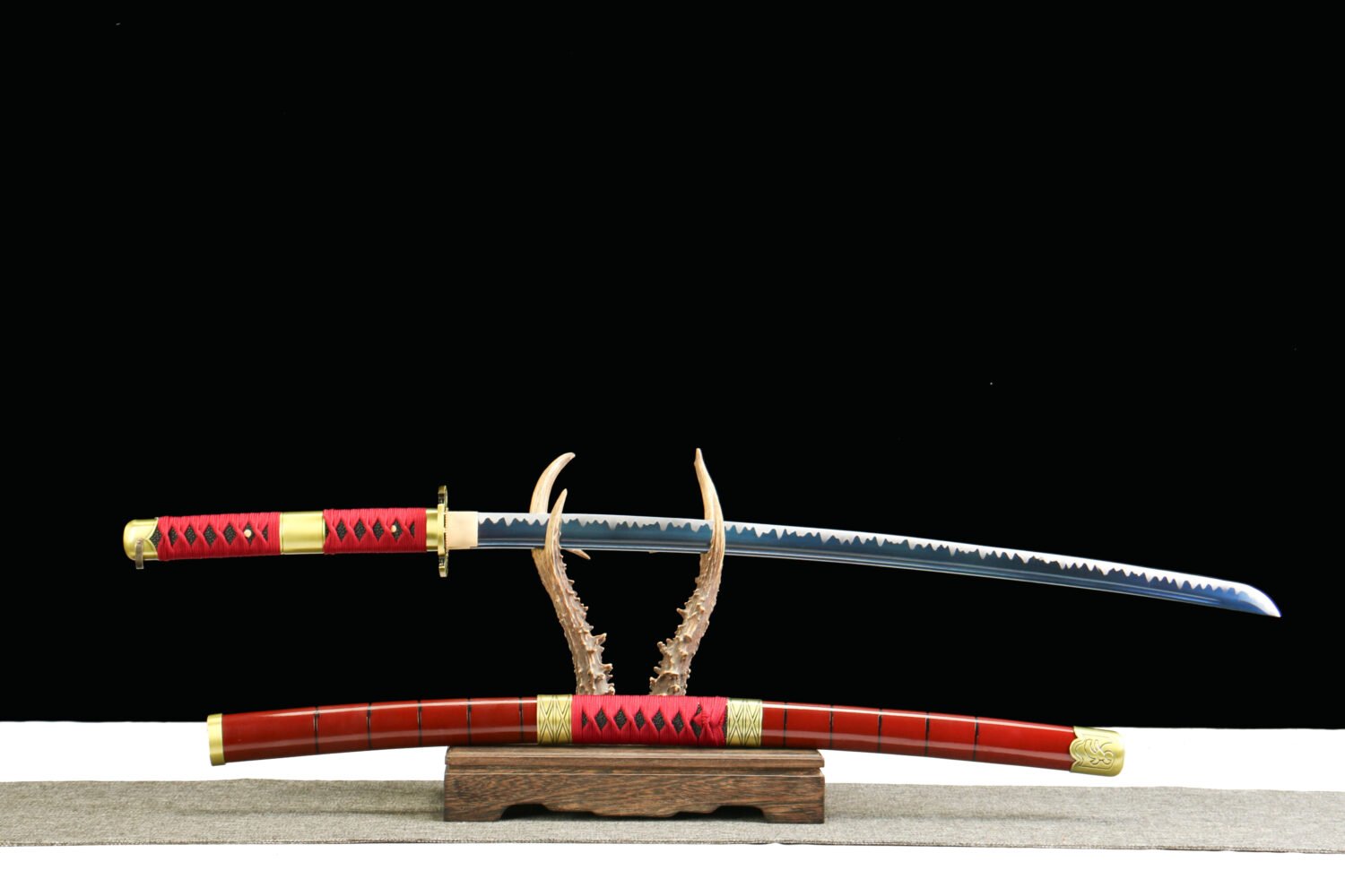 1045 steel - pure hand-forged samurai sword - green leather sheath - alloy fittings - special craftsmanship - red - 3rd generation Kitetsu