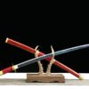 1045 steel - pure hand-forged samurai sword - green leather sheath - alloy fittings - special craftsmanship - red - 3rd generation Kitetsu