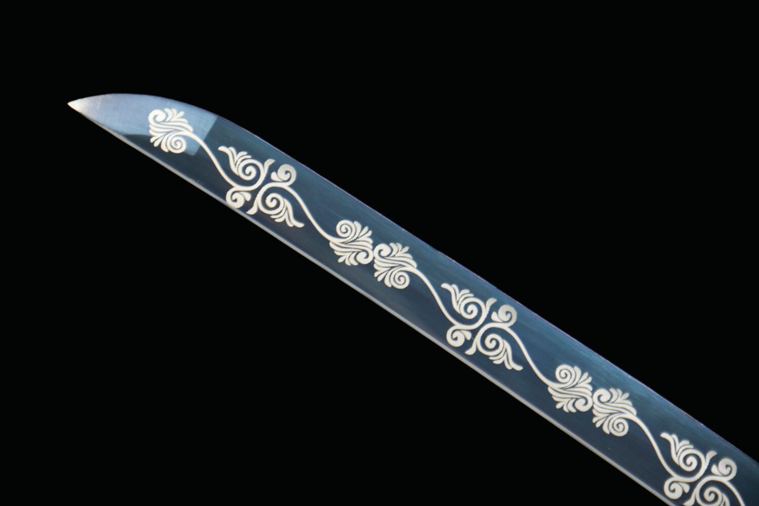 IMG_5718 1065 steel - pure handmade Japanese katana - green leather sheath - zinc alloy fittings - blue flame