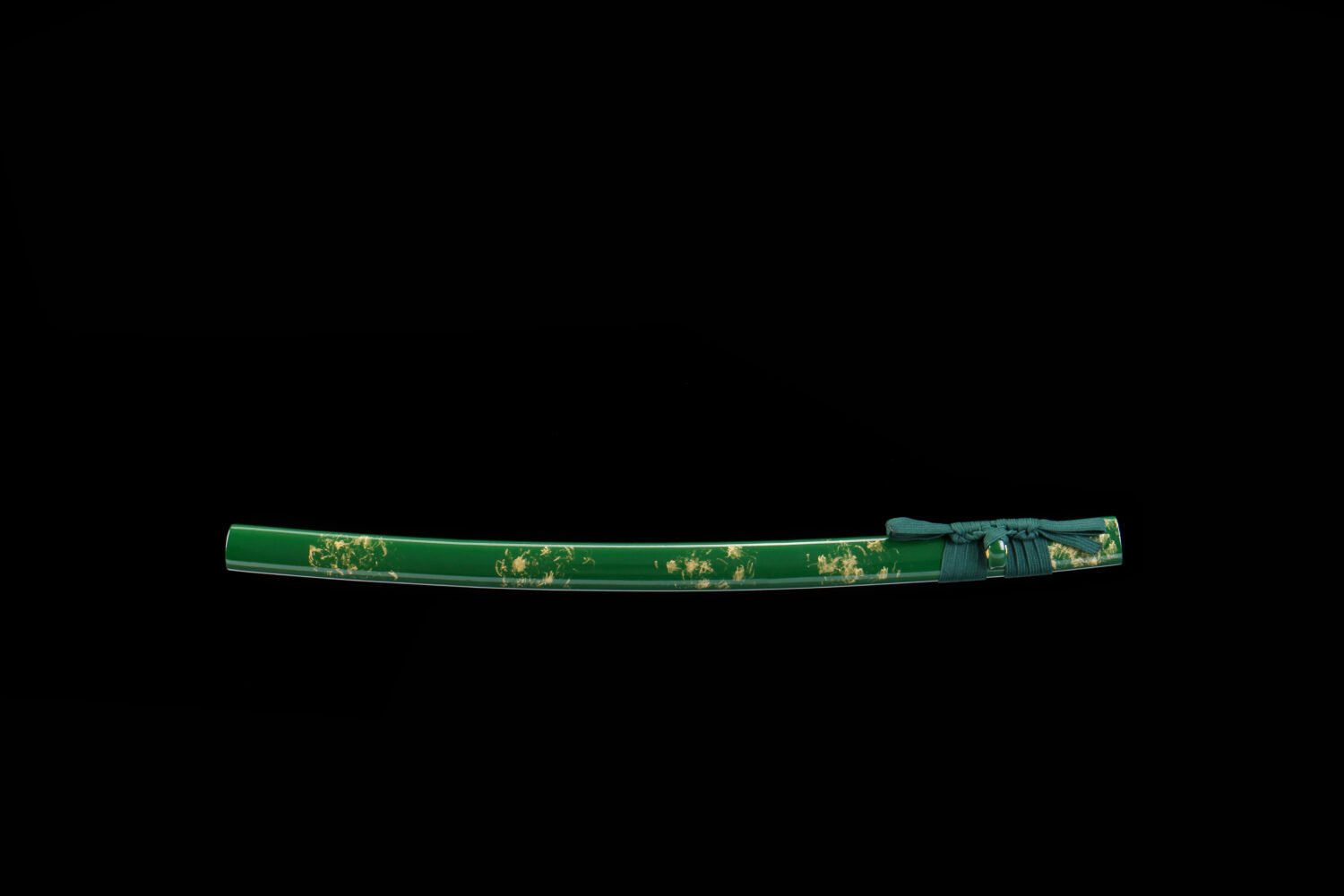 IMG_5726 1065 steel - pure hand-forged samurai sword - iron fittings - green leather sheath - green - emerald gold blade