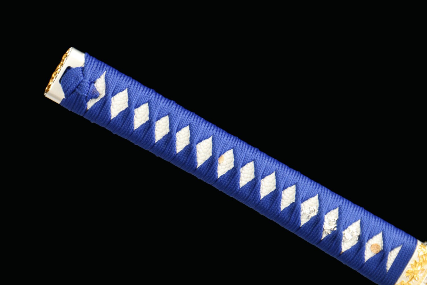 IMG_5726 1065 steel - pure handmade Japanese katana - green leather sheath - zinc alloy fittings - blue flame