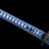 IMG_5753 1065 steel - pure handmade Japanese katana - iron fittings - green leather sheath - blue - pale bone