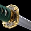 IMG_5764 1065 steel - pure hand-forged samurai sword - iron fittings - green leather sheath - green - emerald gold blade