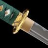 IMG_5767 1065 steel - pure hand-forged samurai sword - iron fittings - green leather sheath - green - emerald gold blade