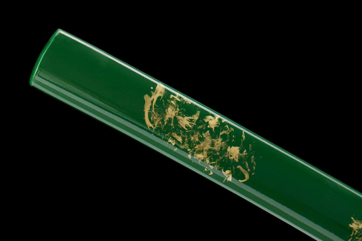IMG_5775 1065 steel - pure hand-forged samurai sword - iron fittings - green leather sheath - green - emerald gold blade