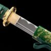 IMG_5776 1065 steel - pure hand-forged samurai sword - iron fittings - green leather sheath - green - emerald gold blade