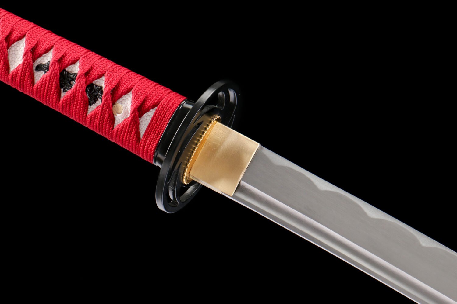 1065 steel - pure handmade Japanese katana - iron fittings - green leather sheath - black and red - red shadow