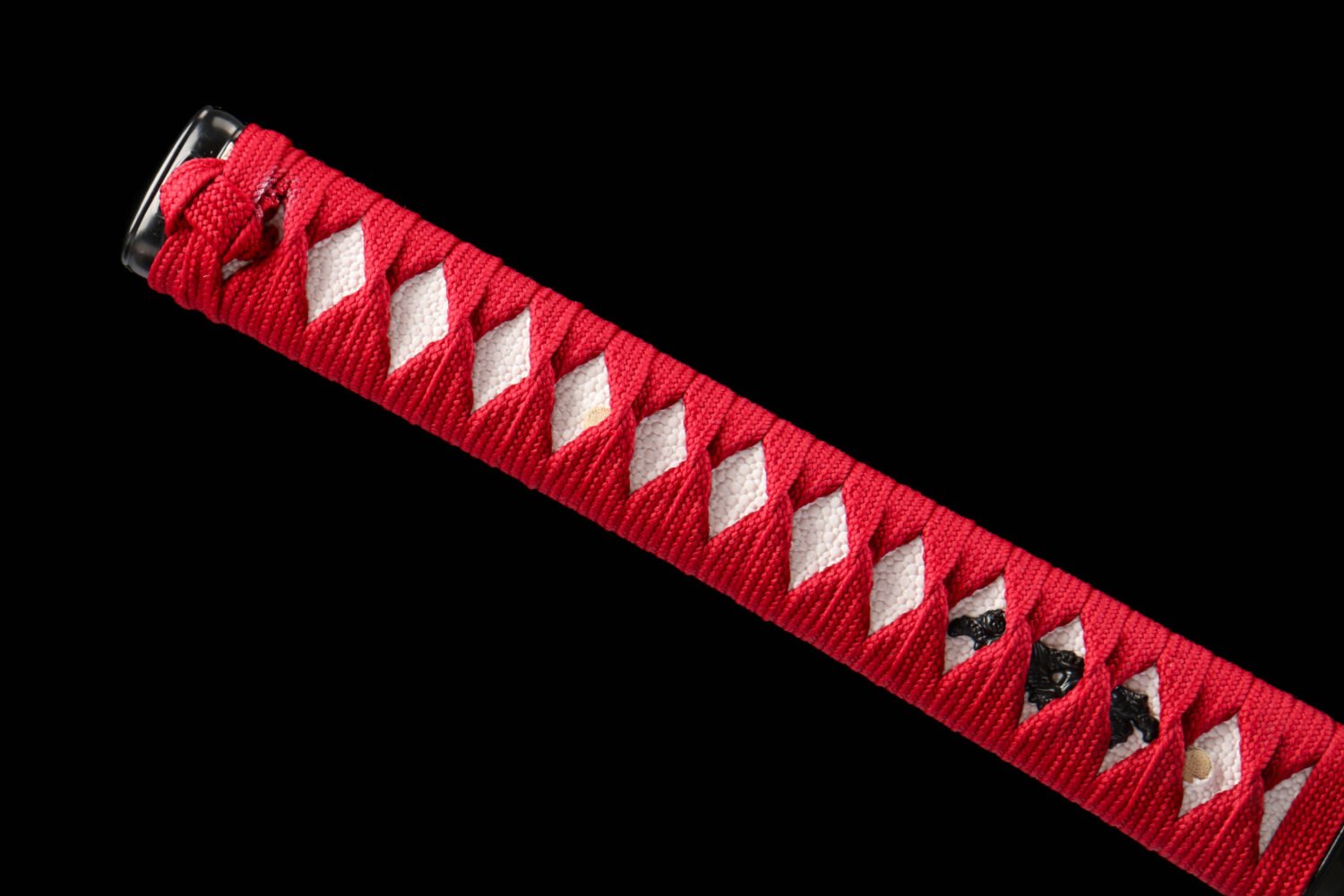 1065 steel - pure handmade Japanese katana - iron fittings - green leather sheath - black and red - red shadow