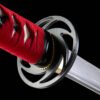 1065 steel - pure handmade Japanese katana - iron fittings - green leather sheath - black and red - red shadow
