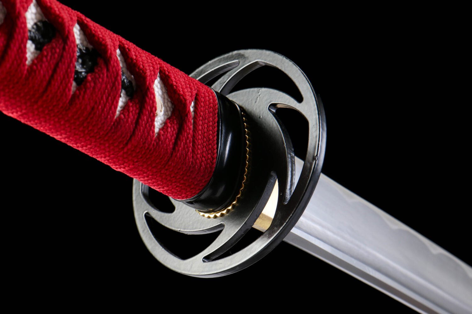 1065 steel - pure handmade Japanese katana - iron fittings - green leather sheath - black and red - red shadow