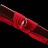 1065 steel - pure handmade Japanese katana - iron fittings - green leather sheath - black and red - red shadow