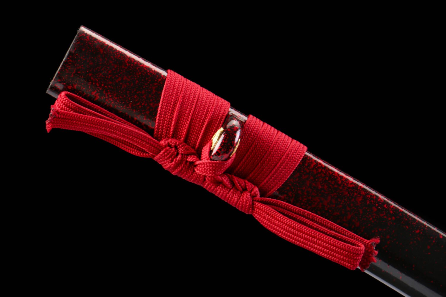 1065 steel - pure handmade Japanese katana - iron fittings - green leather sheath - black and red - red shadow