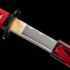 1065 steel - pure handmade Japanese katana - iron fittings - green leather sheath - black and red - red shadow