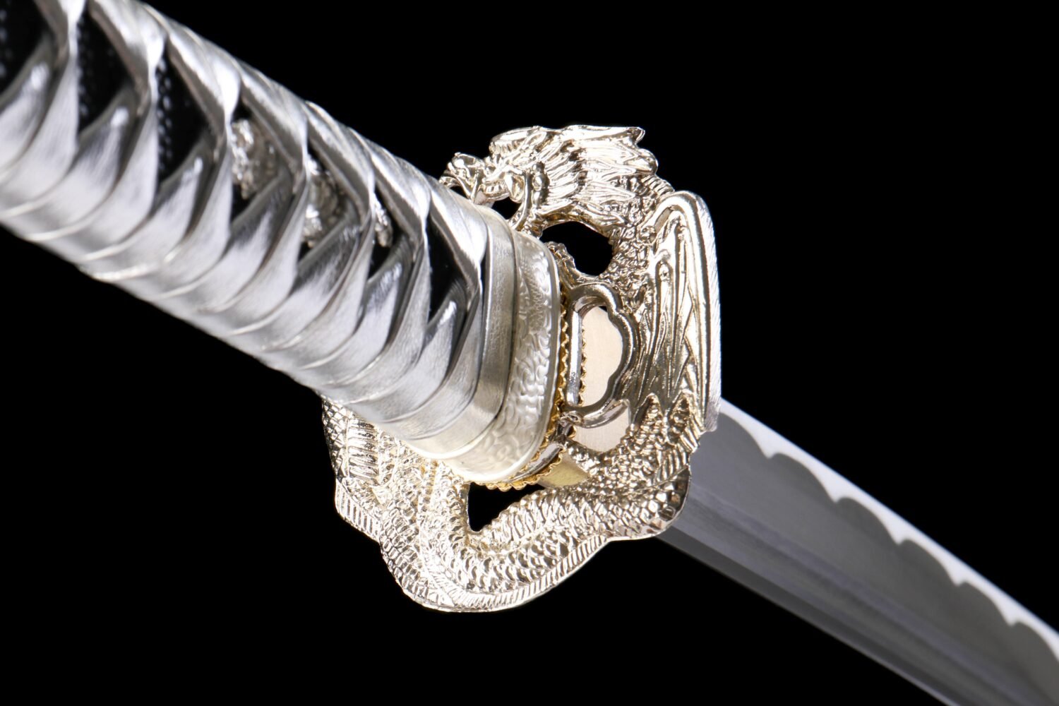 IMG_5801 1065 steel - pure hand-forged samurai sword - iron fittings - green leather sheath - black - silver skeleton