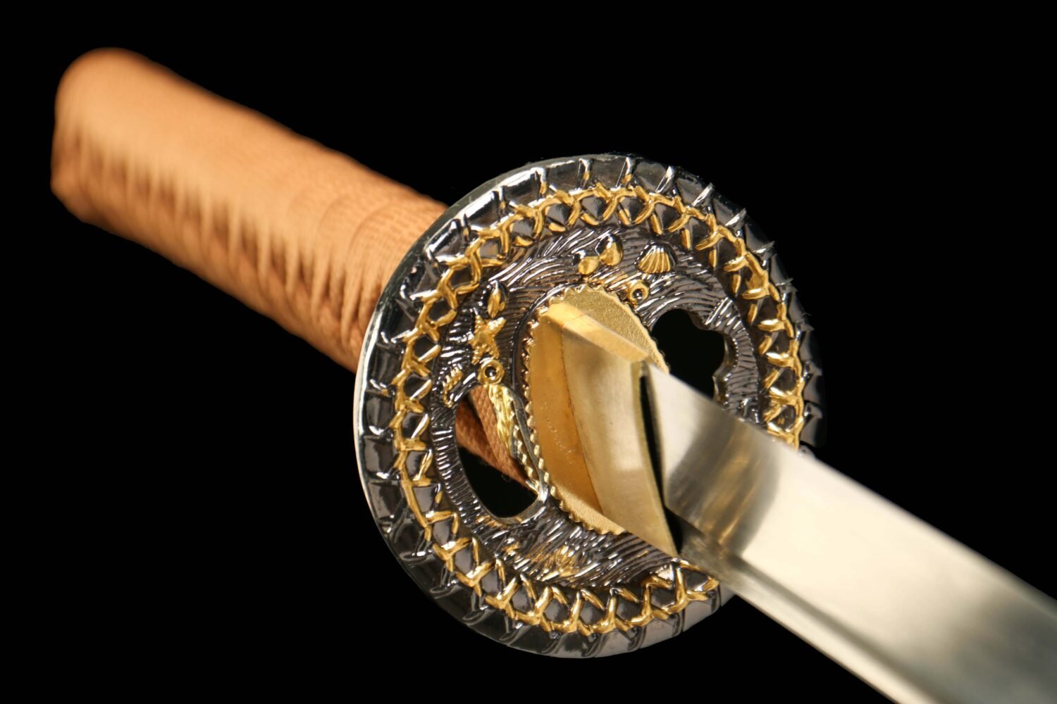 IMG_5809 1065 steel - pure hand-forged samurai sword - green leather sheath - zinc alloy fittings - Qiuhua