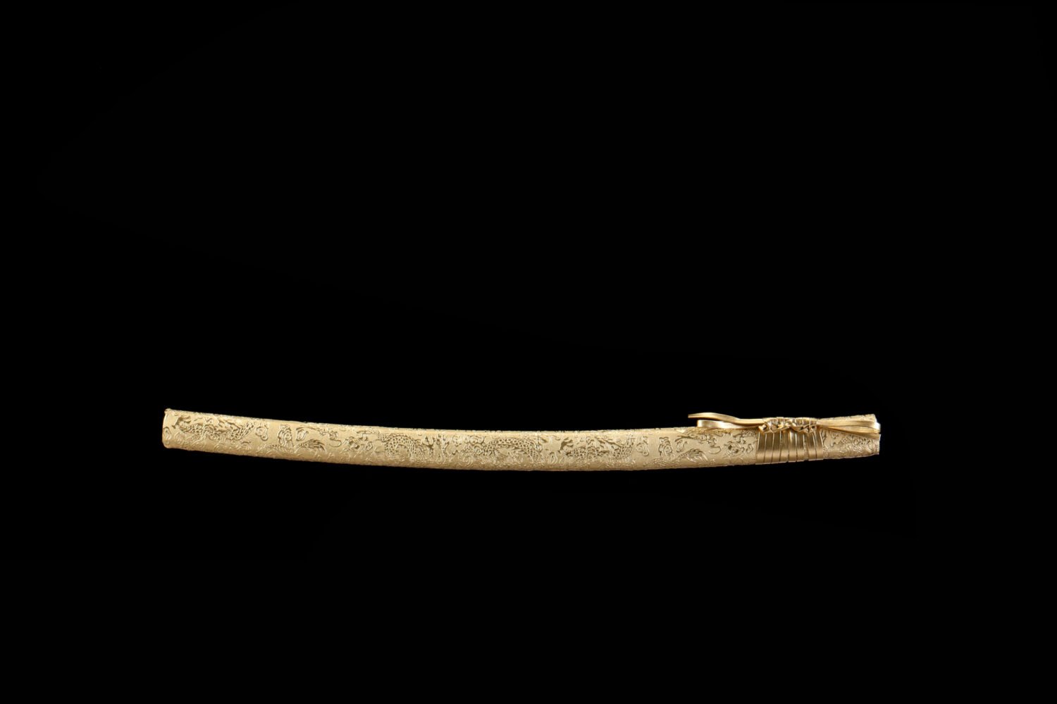 IMG_5862 1065 steel - pure handmade Japanese samurai sword - iron fittings - green leather sheath - gold - golden dragon