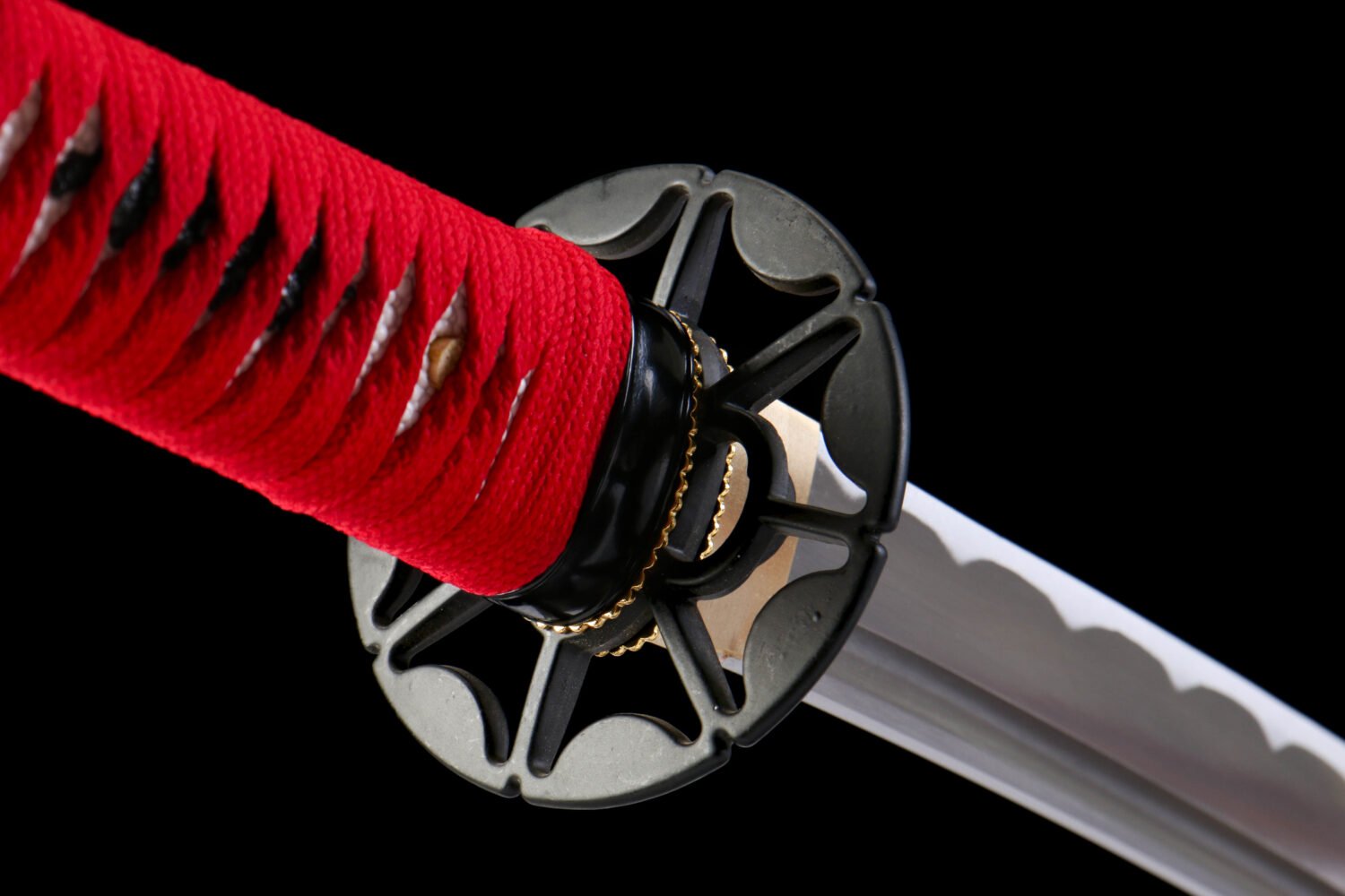 IMG_5872 1065 steel - pure hand-forged samurai sword - green leather sheath - iron fittings - red - burning edge