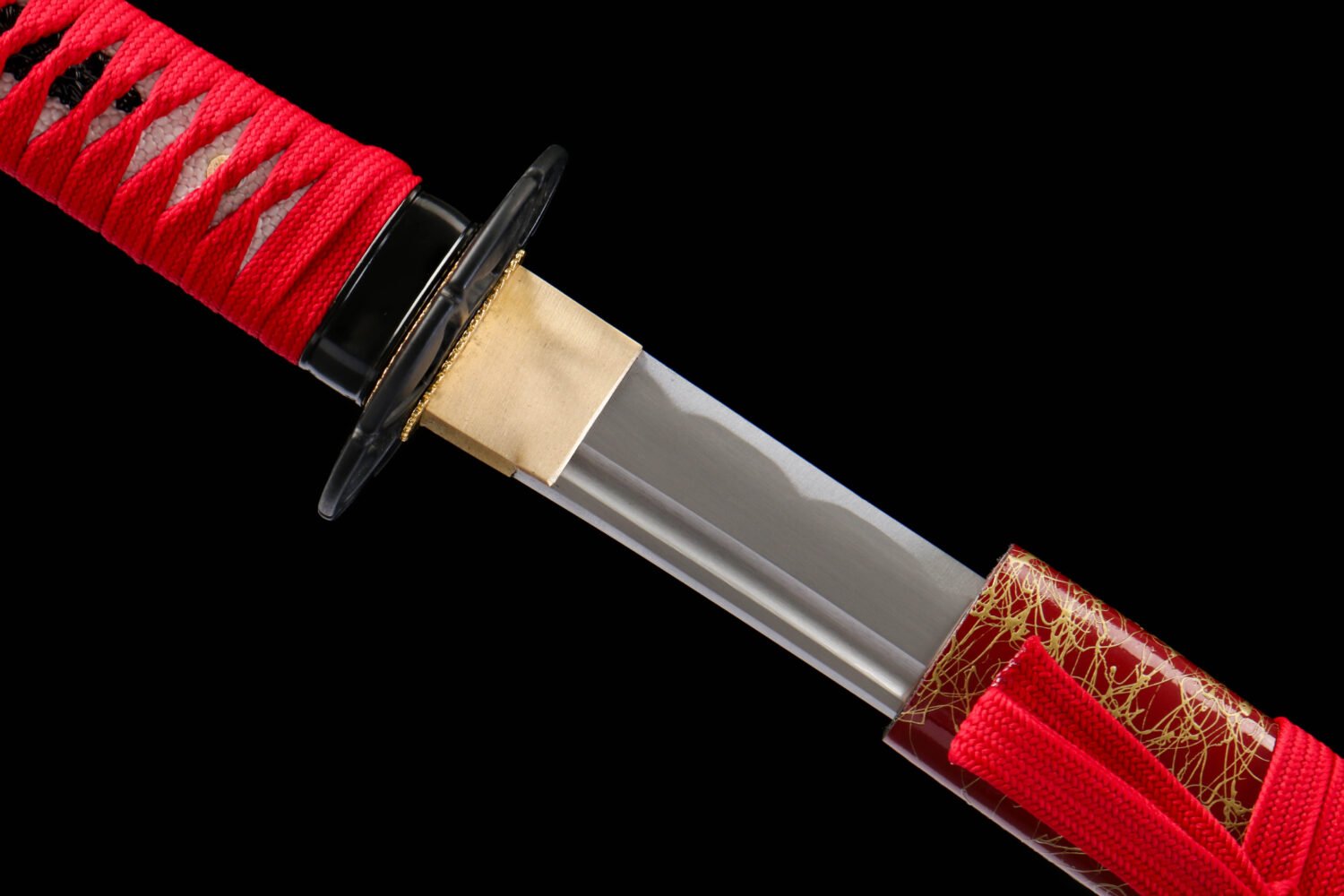 IMG_5876 1065 steel - pure hand-forged samurai sword - green leather sheath - iron fittings - red - burning edge