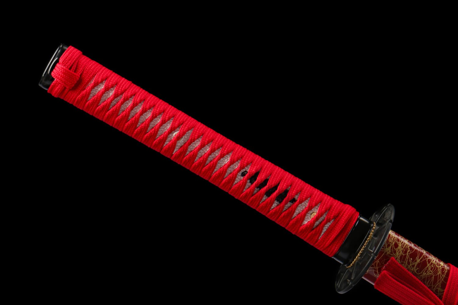 IMG_5878 1065 steel - pure hand-forged samurai sword - green leather sheath - iron fittings - red - burning edge