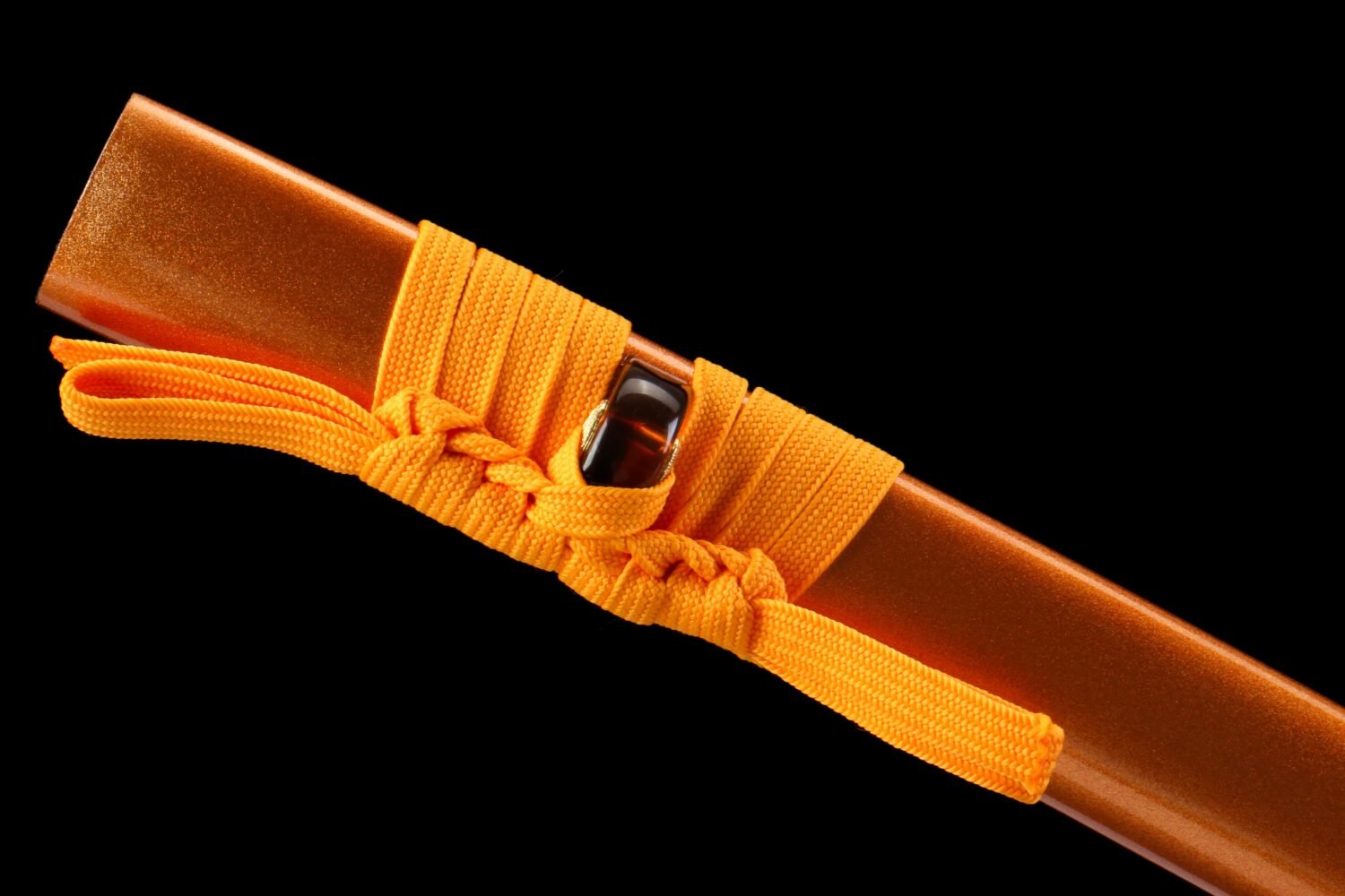 IMG_5891 1065 steel - pure handmade Japanese katana - iron fittings - green leather sheath - gold - red light