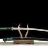 IMG_5916 1065 steel - pure hand-forged samurai sword - green leather sheath - zinc alloy fittings - blue silk
