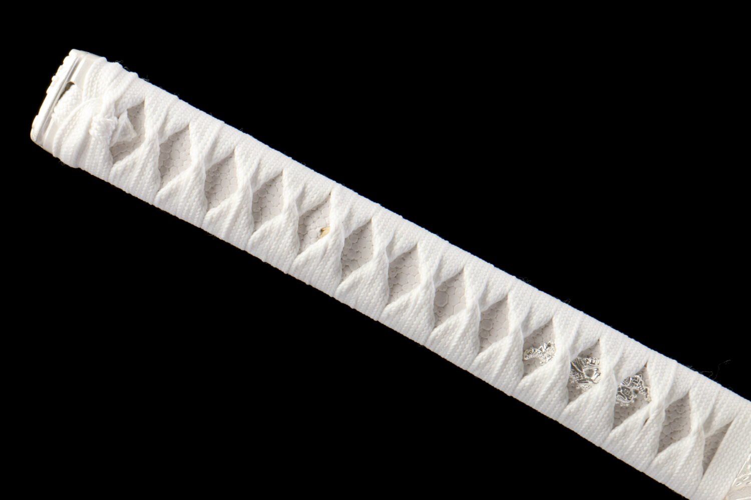 1065 steel - pure handmade Japanese katana - iron fittings - green leather sheath - white - snow