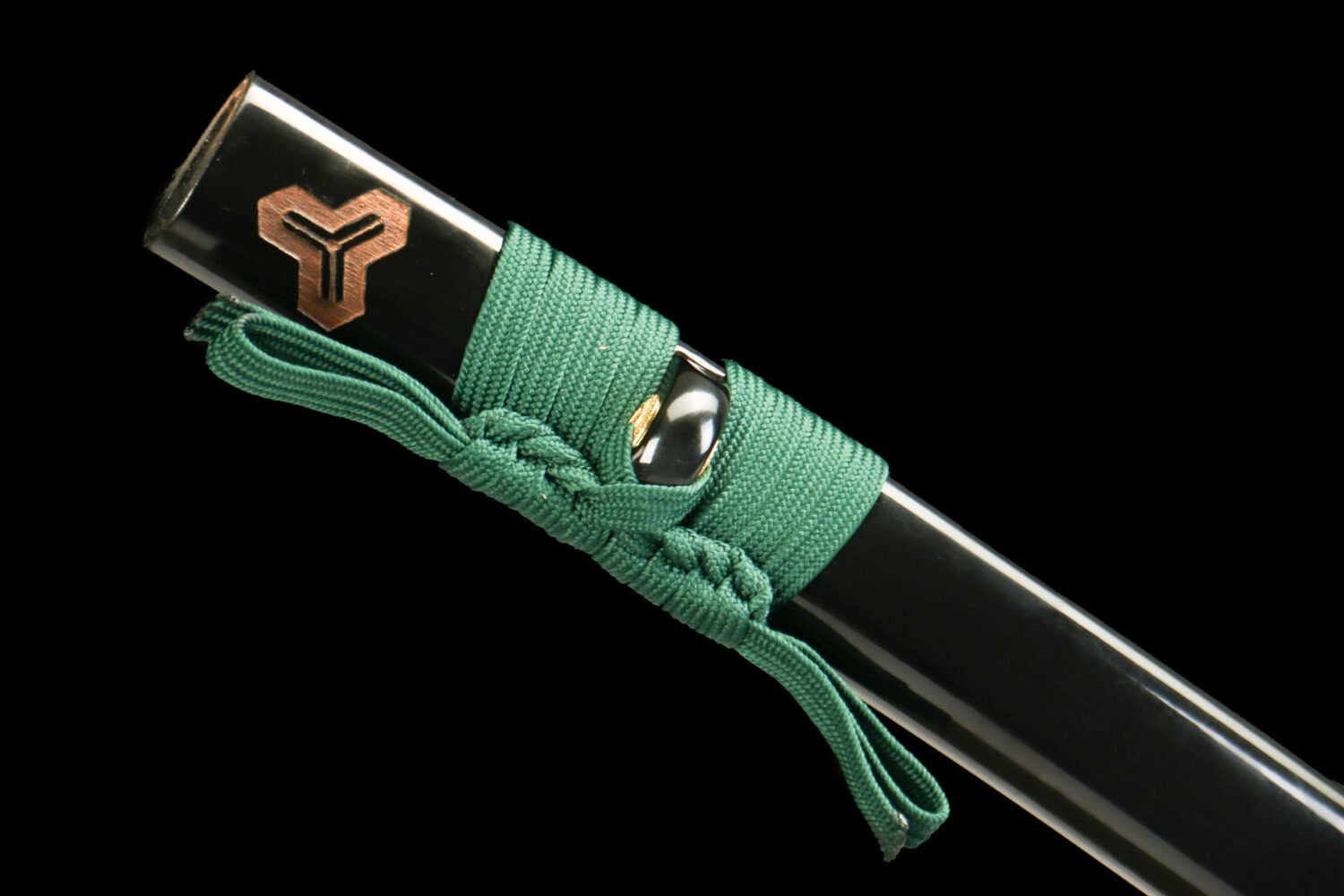 IMG_6009 1065 steel - pure hand-forged samurai sword - green leather sheath - zinc alloy fittings - blue silk