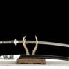 Damascus steel, pure handmade Japanese katana, green leather sheath, twisted pattern, silver plating, frosted magnificent