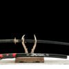 IMG_6040 1065 steel - pure hand-forged samurai sword - green leather sheath - zinc alloy fittings - roasted black - red flame