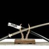 Damascus steel, pure handmade Japanese katana, green leather sheath, twisted pattern, silver plating, frosted magnificent