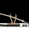 Damascus steel, pure handmade Japanese katana, green leather sheath, twisted pattern, silver plating, frosted magnificent
