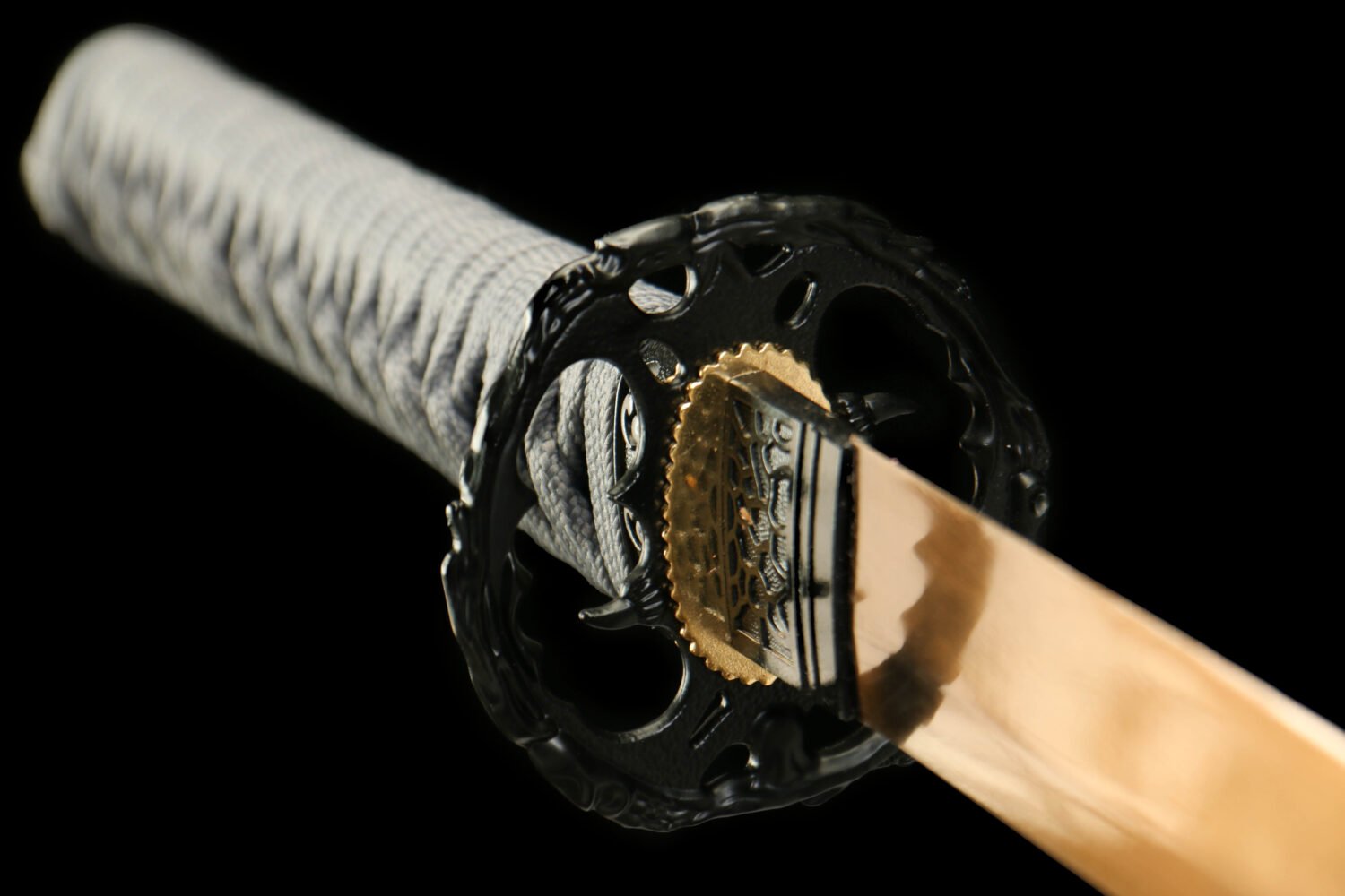 1065 steel - pure handmade Japanese katana - green leather sheath - zinc alloy fittings - roasted red - burnt gold