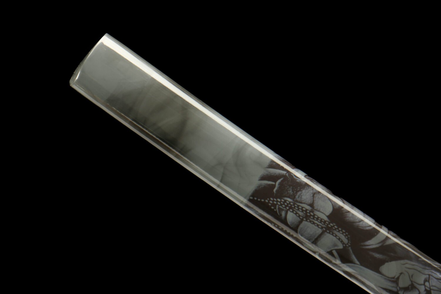 1065 steel - pure handmade Japanese katana - green leather sheath - zinc alloy fittings - roasted red - burnt gold