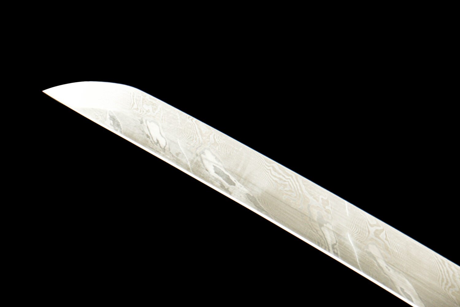 IMG_6214 Damascus Steel - Hand-Forged Katana - Green Leather Scabbard - Twisted Pattern - Copper Hardware - Amber