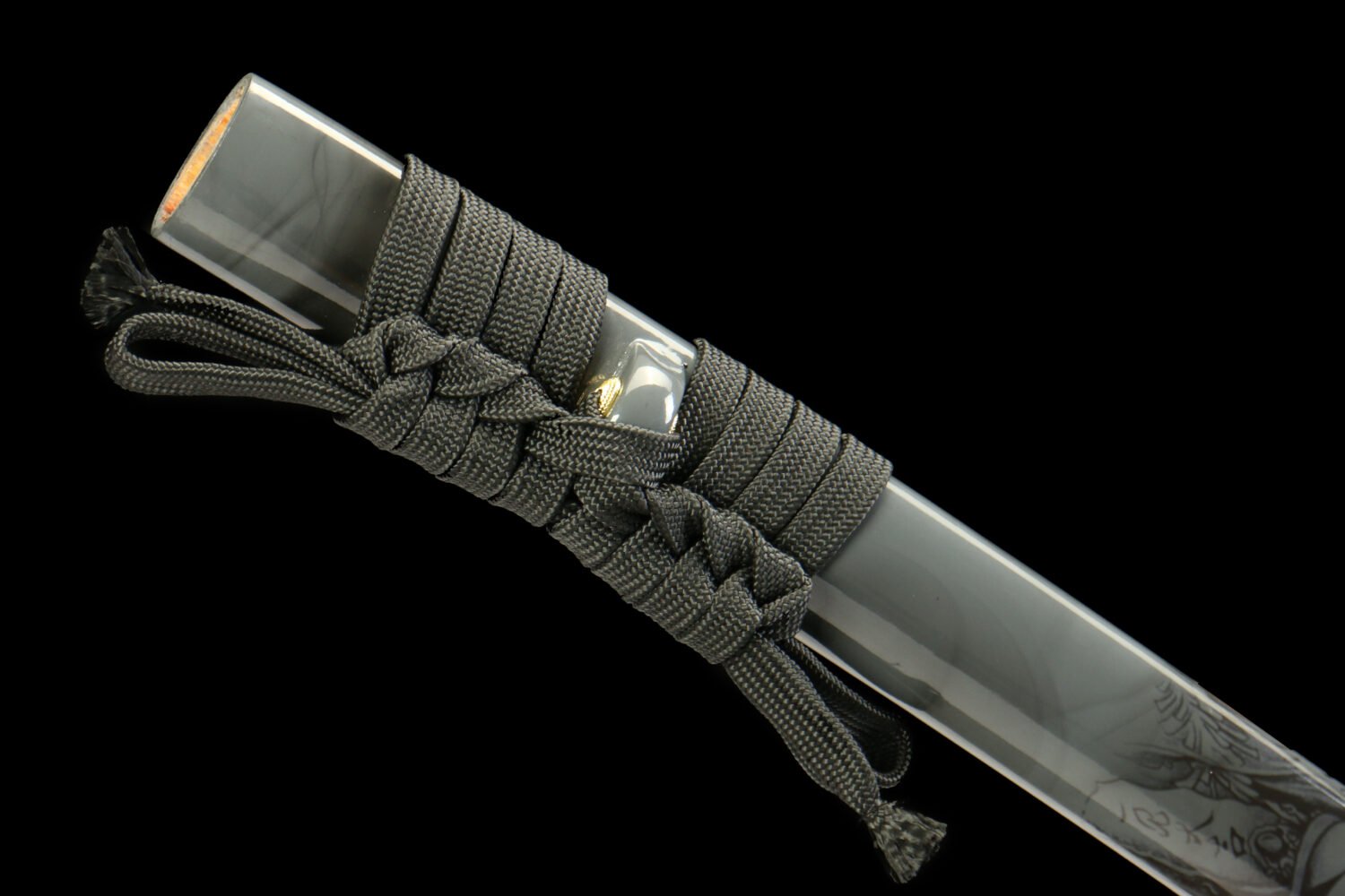 1065 steel - pure handmade Japanese katana - green leather sheath - zinc alloy fittings - roasted red - burnt gold