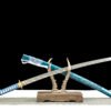 Damascus Steel - Purely Hand-Forged Katana - Green Leather Scabbard - Twisted Pattern - Copper Hardware - Meteorite