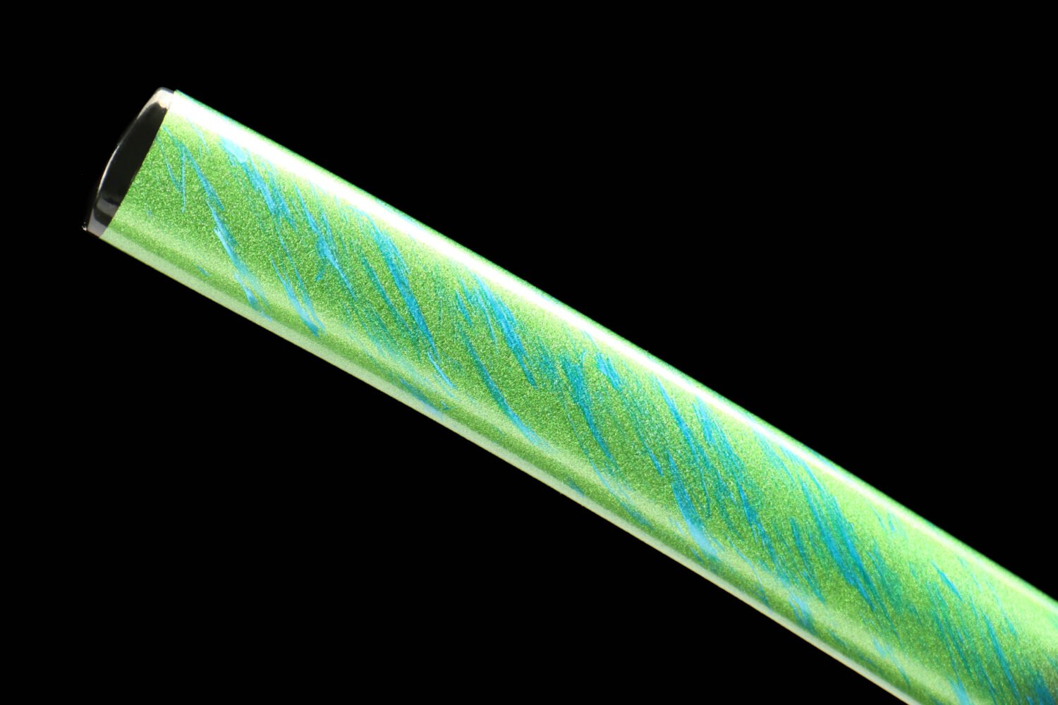 IMG_6577 1065 steel - pure handmade Japanese katana - green leather sheath - zinc alloy fittings - roasted black red - blood cherry