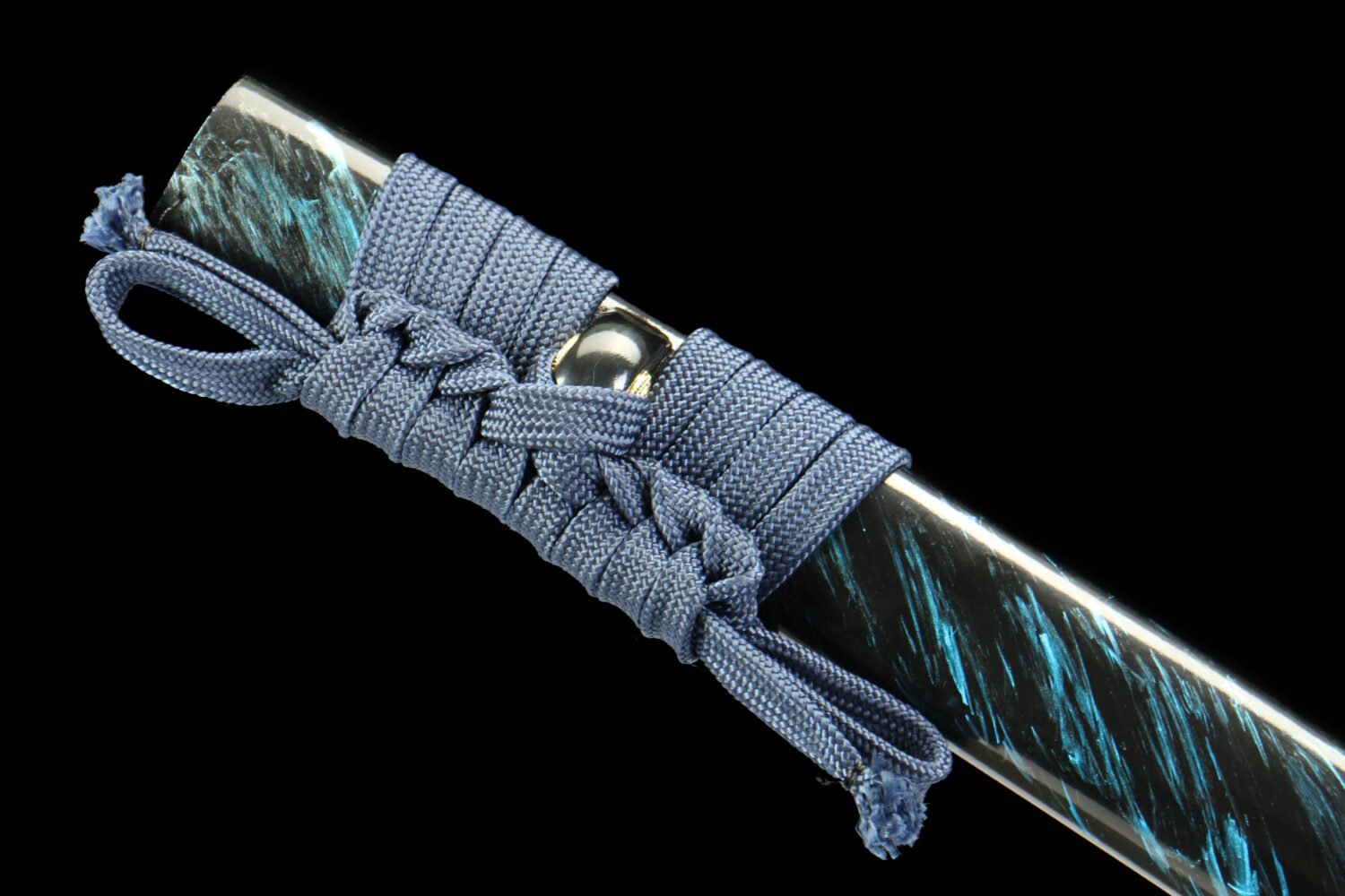 IMG_6582 1065 steel - pure handmade Japanese katana - green leather sheath - zinc alloy fittings - roasted black red - blood cherry