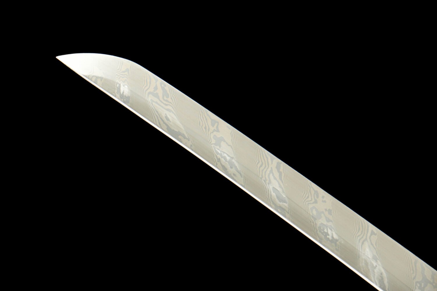 Damascus Steel - Purely Hand-Forged Katana - Green Leather Scabbard - Twisted Pattern - Copper Hardware - Meteorite
