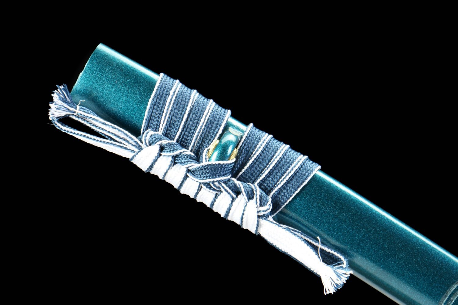 Damascus Steel - Purely Hand-Forged Katana - Green Leather Scabbard - Twisted Pattern - Copper Hardware - Meteorite