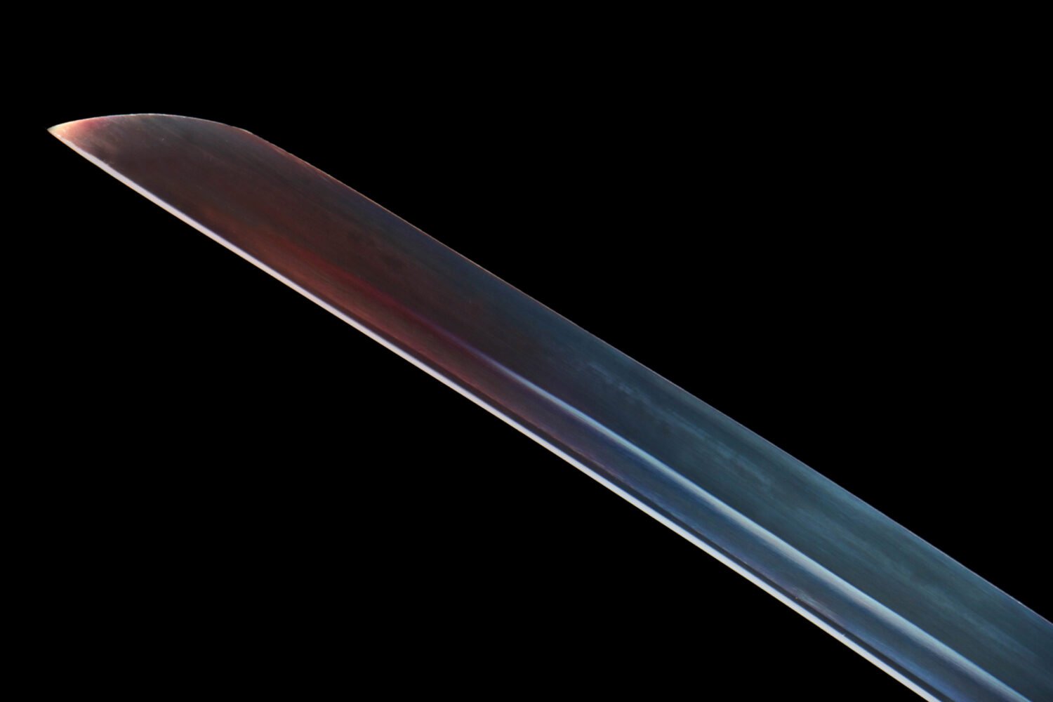 IMG_6600 1065 steel - pure hand-forged samurai sword - green leather sheath - zinc alloy fittings - blued - red flame