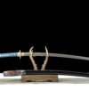 1060 steel - pure handmade Japanese samurai sword - half fish skin sheath - copper fittings - Qingming